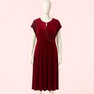 Studio One One-Shoulder Velvet Midi Dress in Deep Red